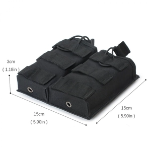 Tactical double M4 mag pouch with bungee cords and drainage holes 15x15x3cm