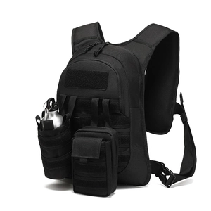 Waterproof black tactical backpack with Molle system and water bottle pouch for hiking