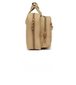 Side view of khaki tactical EDC bag showing zipper compartments and laser-cut MOLLE system