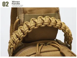 Close-up of paracord woven handle on a tactical oxford chest bag for strong grip