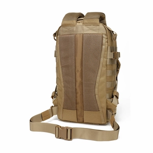 Tactical coyote brown backpack with breathable mesh back panel and S-shaped shoulder straps