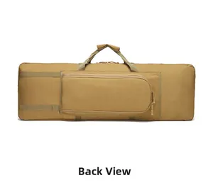 Back view of khaki tactical backpack featuring heavy-duty nylon and adjustable straps