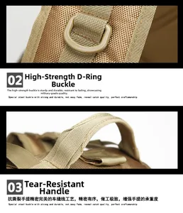 Detail of high-strength D-ring buckle and reinforced tear-resistant handle on 45L backpack