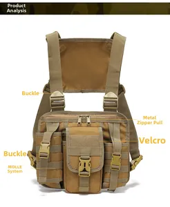 Detailed view of tactical chest rig featuring MOLLE system and adjustable buckle straps