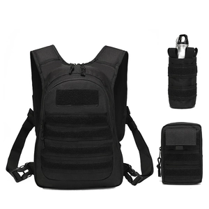 Black outdoor tactical backpack 3-piece set with MOLLE system and water bottle pouch