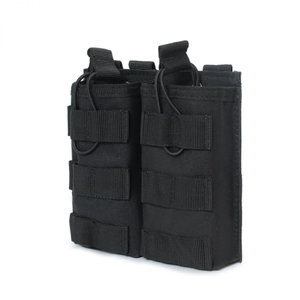 Tactical dual M4 mag pouch with MOLLE system and elastic bungee cords in black nylon