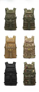 Tactical backpack variety in 55L showing OD, Ruins Green, TAN, MC, and Black camo options