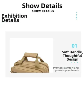 Close-up of khaki tactical bag featuring padded handle and durable D-ring metal hardware