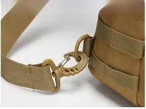 Close-up of tactical Oxford bag swivel buckle with durable nylon webbing straps