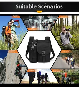 Sac bandoulière tactique noir avec porte-bouteille latéral pour activités de plein air