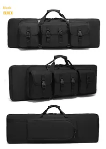 Detail view of large capacity black tactical backpack with multi-pocket design for gear