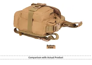 Detailed bottom view of a khaki tactical oxford fabric bag showing stitching and thickness