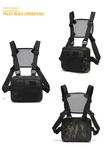 Tactical vest chest bag in police black camouflage with breathable mesh back and straps