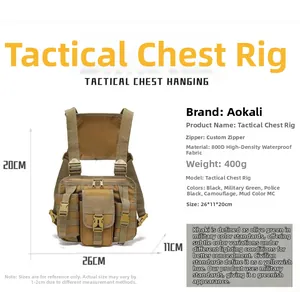 Detailed size chart for the khaki 800D waterproof tactical chest bag with dimensions