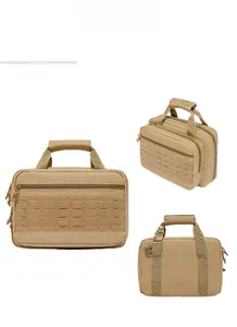 Detail view of khaki tactical bag showing MOLLE webbing system and durable nylon fabric