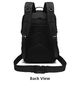 Rear view of tactical backpack featuring breathable mesh padding and adjustable straps