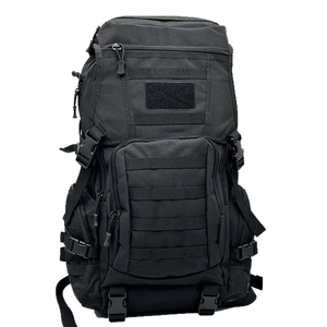 Tactical black backpack with MOLLE system and durable nylon fabric for outdoors