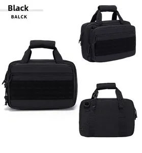 Multi-angle views of a black tactical handbag showing nylon texture and MOLLE straps