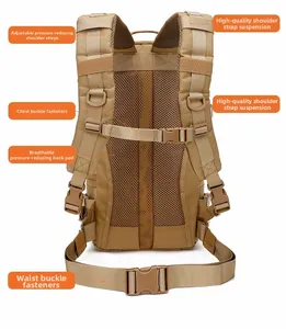 Padded mesh back panel and adjustable tactical straps on hiking backpack for comfort