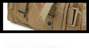 Detail of 45L tactical backpack showing heavy-duty buckles and military grade nylon fabric