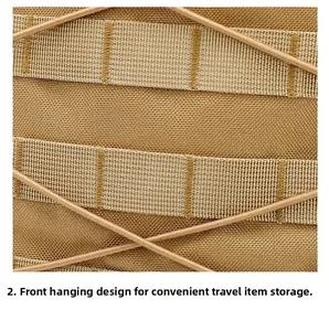 Macro detail of the MOLLE webbing system and elastic hanging cords on tactical backpack