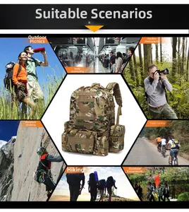 Zaino tattico mimetico con sistema MOLLE per escursionismo, campeggio e trekking