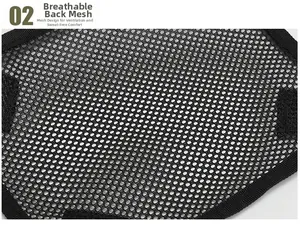 Close-up of the breathable honeycomb mesh fabric on the back of the black sports vest bag