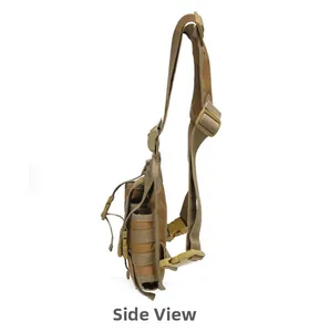 Side view of khaki tactical shoulder bag with MOLLE webbing and durable buckles
