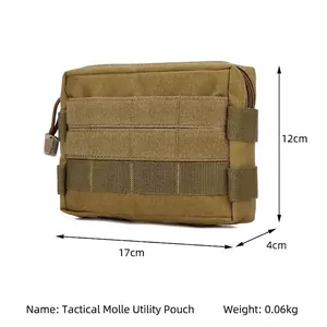Tactical Molle EDC pouch in khaki nylon, 17x12x4cm multifunctional outdoor utility waist bag