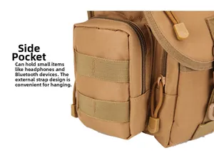 Close-up of waterproof Oxford camo leg bag with side zipper pocket and MOLLE straps
