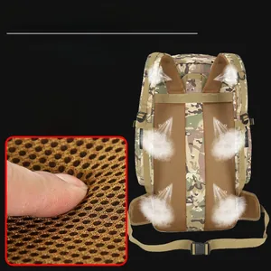 Detail of the tactical backpack breathable honeycomb mesh padding and elastic back system