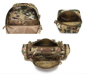 Interno del borsello tattico Multicam con tasche a rete e scomparti in nylon