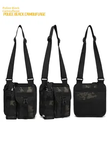 Sac bandoulière tactique camouflage noir avec porte-bouteille et dos en maille