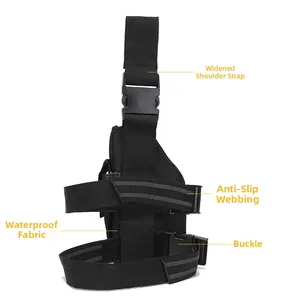 Tactical thigh holster detail showing non-slip webbing and heavy-duty plastic buckles