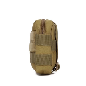 Outdoor tactical Molle pouch in khaki nylon featuring side expansion straps and durable zippers