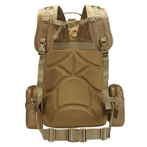 Outdoor 45L khaki hiking backpack with ergonomic padded shoulder straps and back support