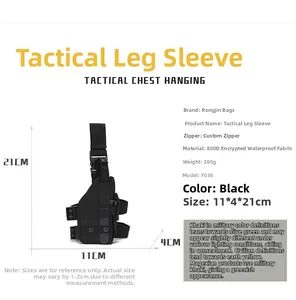 Detailed size chart of a 800D waterproof tactical leg holster with dimensions