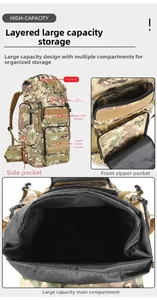 Detailed view of high-capacity tactical backpack with multiple storage compartments