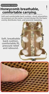 Ergonomic breathable honeycomb mesh back padding on camouflage 30L tactical backpack