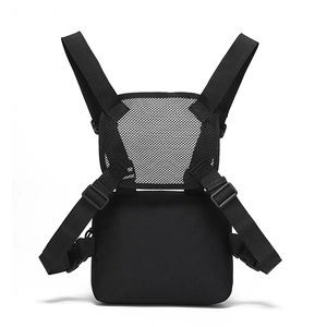 Men's black tactical vest chest bag with durable nylon and adjustable H-strap system