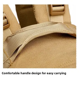 Detail of reinforced top handle and stitching on tactical outdoor backpack
