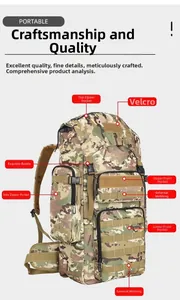 Detailed view of CP camouflage tactical backpack with MOLLE webbing and buckles