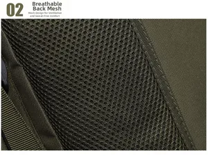 Detail of breathable honeycomb mesh padding on the back of the camouflage hiking backpack