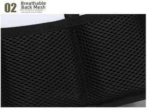 Détail macro du rembourrage en mesh respirant à l'arrière du sac de voyage noir