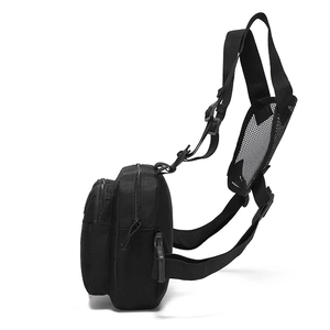 Tactical black vest-style backpack with adjustable straps and multi-pocket design