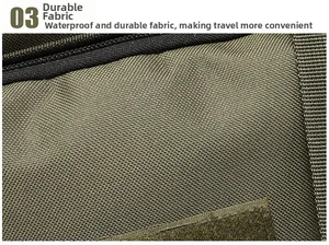 Close-up of durable military green waterproof nylon fabric with tactical zipper details