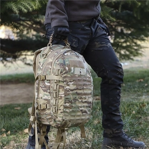 Outdoor tactical camouflage backpack with MOLLE system and durable laser cut nylon surface