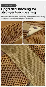 Detail of high-strength reinforced stitching and breathable mesh on tactical backpack