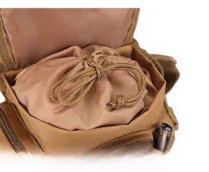 Detailed interior of tactical oxford leg bag featuring drawstring closure and nylon lining