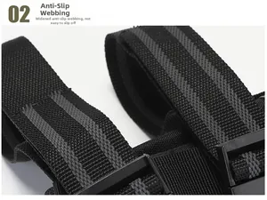 Macro detail of black non-slip tactical strap with grey wavy silicone grip and plastic buckle